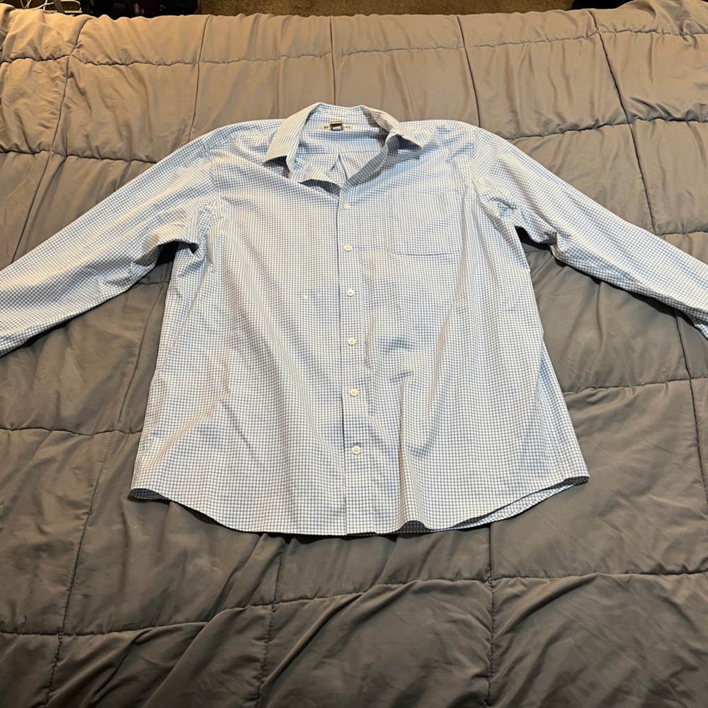 Duluth Trading Co Light Blue Gingham Shirt